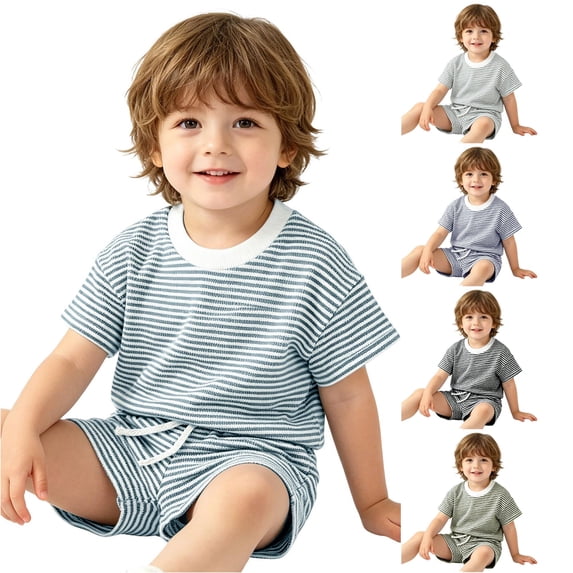 Bigetiay Boy Summer Outfits Classic Short Sleeve T-Shirt with Short Outfits Boys Clothes 12-18 Months