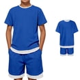 thumbnail image 1 of Bigetiay Boys 2 Piece Outfits Classic Athletic Tracksuit Short Sleeve T-Shirt with Short Outfits Boys Size 8-9 Years Clothes, 1 of 9