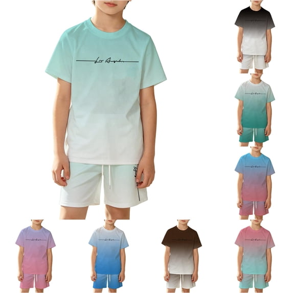 Bigetiay Boys 2 Piece Set Classic Active Breathable Crew Neck T-Shirt and Shorts Set Boys Clothes 9-10 Years