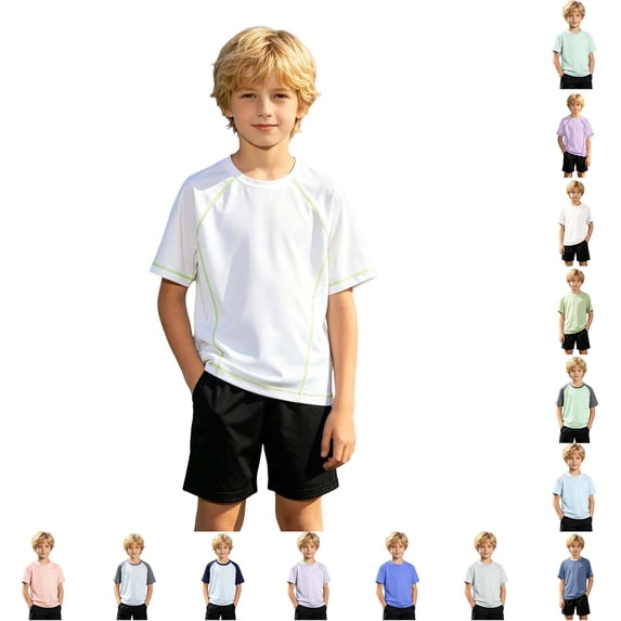 Bigetiay Boys Athletic Shirts Ice Silk Short Sleeve Tee Breathable Wicking Sport Yoga Summer Top Activewear for Outdoor Exercise Play, Size 13-14 Years