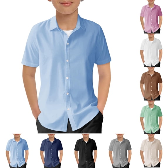Bigetiay Boys Button Down Short Sleeve Gradient Shirts Kids Summer Casual Beach Tops 11-12 Years