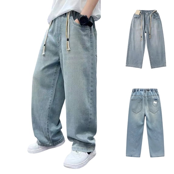 Bigetiay Boys Denim Jeans Classic Straight Leg Pants Everyday Casual Wear Adjustable, Size 13-14 Years