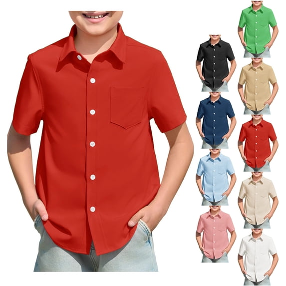 Bigetiay Boys Girls Button Down Pocket Short Sleeve Shirt Kids Summer Casual Beach Tops 5-6 Years