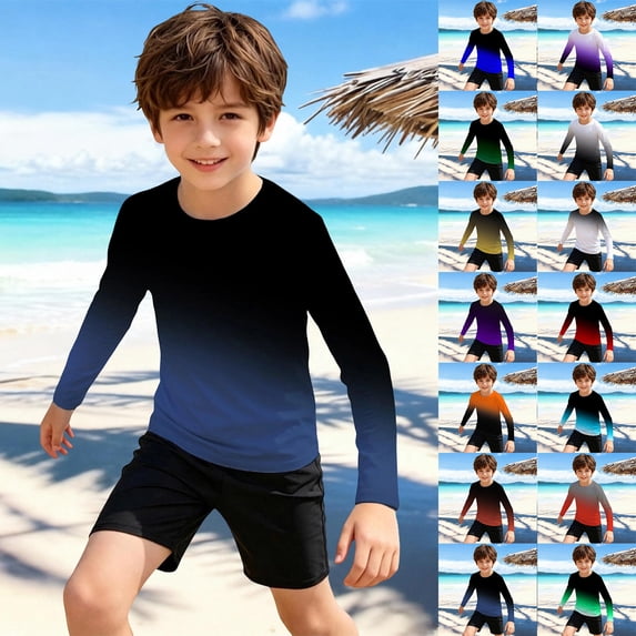 Bigetiay Boys Girls Long Sleeve Rash Guard UPF 50+ Sun Swim Shirt Beach Pool Water Sports, Size 5-6 Years