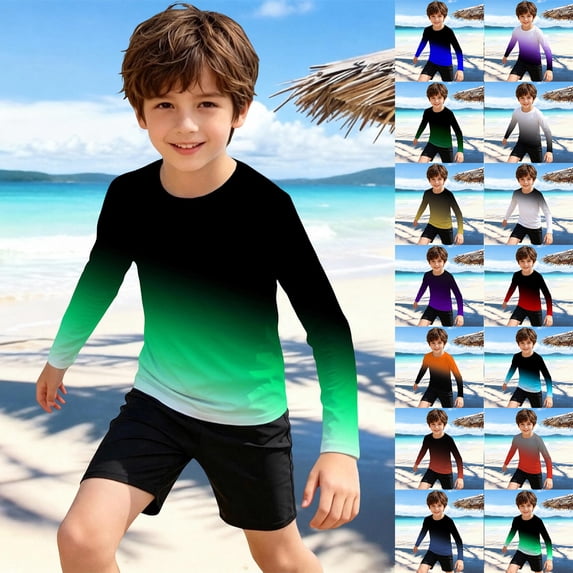 Bigetiay Boys Girls Long Sleeve Rash Guard UPF 50+ Sun Swim Shirt Beach Pool Water Sports, Size 7-8 Years
