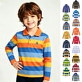 thumbnail image 1 of Bigetiay Boys Long Sleeve Shirts Casual Striped Polo Shirt Button Closure Fashion Comfortable Soft Top for Kids 7-8 Years, 1 of 4