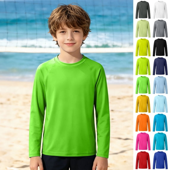 Bigetiay Boys Long Sleeve Swim Shirt Solid Color Summer Beach Sun Rash Guard Kids, Size 3-4 Years