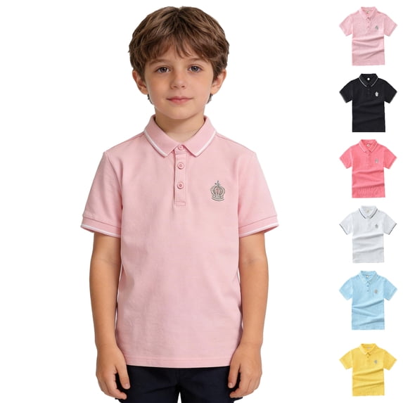 Bigetiay Boys School Uniform Short Sleeve Polo Shirt Summer Loose Fit Top for Toddler Kids 18-24 Months