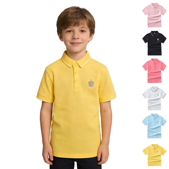 Bigetiay Boys School Uniform Short Sleeve Polo Shirt Summer Loose Fit Top for Toddler Kids 18-24 Months