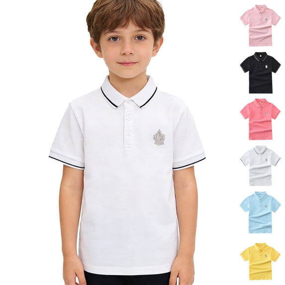 Bigetiay Boys School Uniform Short Sleeve Polo Shirt Summer Loose Fit Top for Toddler Kids 4-5 Years