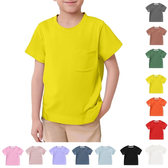 Bigetiay Boys Short Sleeve Pocket Tee Crewneck Summer Basic Tops Casual Undershirt Youth Soft Tshirts Outdoor 3-4 Years