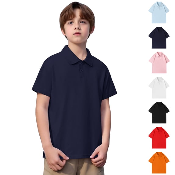 Bigetiay Boys Short Sleeve Polo Shirts Summer Casual Solid Gentleman Tops Tennis Shirts for Kids School Outdoor Any Occasion 4-5 Years