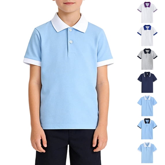 Bigetiay Boys Short Sleeve School Uniform Shirt Solid Casual Top for Kids Youth School Comfortable Polo Shirts 10-11 Years