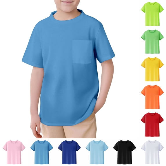 Bigetiay Boys Short Sleeve T Shirt with Pocket Breathable Athletic Unisex Toddler Children Crew Neck Tee Summer Top 6-7 Years