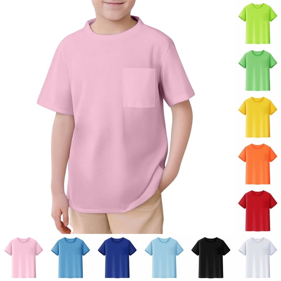 Bigetiay Boys Short Sleeve T Shirt with Pocket Breathable Athletic Unisex Toddler Children Crew Neck Tee Summer Top 8-9 Years
