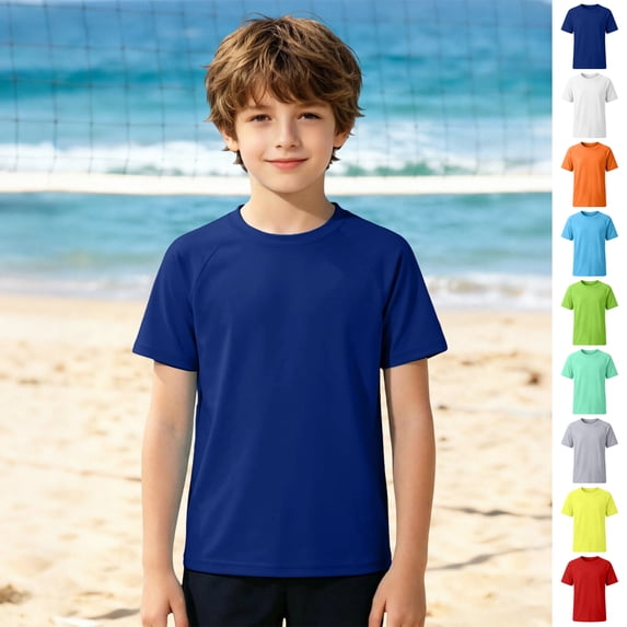 Bigetiay Boys Solid Color Short Sleeve Rash Guard Swimwear UPF 50+ Summer Beach Sun Top, Size 3-4 Years