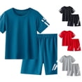 thumbnail image 1 of Bigetiay Boys Summer Clothes 2 Piece Classic Athletic Performance Short Sleeve T-Shirt with Short Outfits 3-4 Years Clothes for Boys, 1 of 3