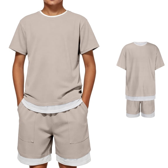 Bigetiay Boys Summer Clothes 2 Piece Fashion Active Breathable Short Sleeve Shirt with Shorts Outfits 5-6 Yearsboys Outfits