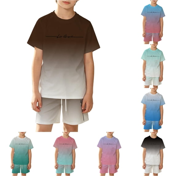 Bigetiay Boys Summer Clothes Classic Active Breathable Short Sleeve Shirt with Shorts Outfits 7-8 Years Clothes for Boys