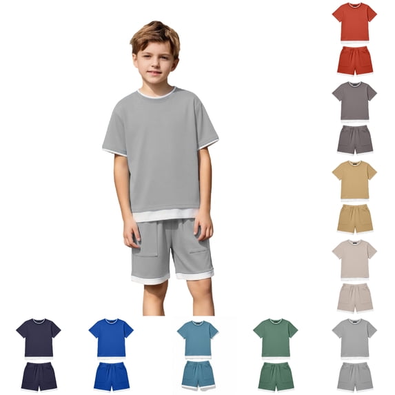 Bigetiay Boys Summer Clothes Classic Active Breathable Short Sleeve T-Shirt with Short Outfits Boys Clothes 4-5 Years