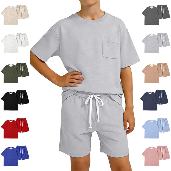Bigetiay Boys Summer Outfits Casual Athletic Performance Short Sleeve T-Shirt with Short Outfits 6-7 Years Clothes Boys