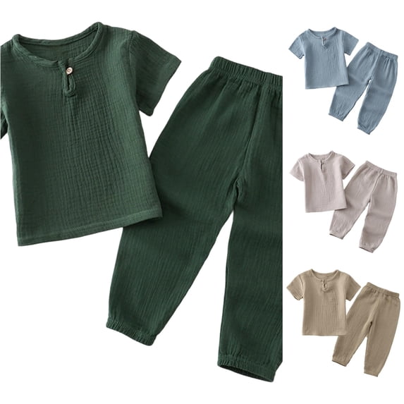 Bigetiay Boys Summer Short Sleeve Outfit Lightweight Casual Two Piece Ensemble for Toddler Kids, Size 3-4 Years