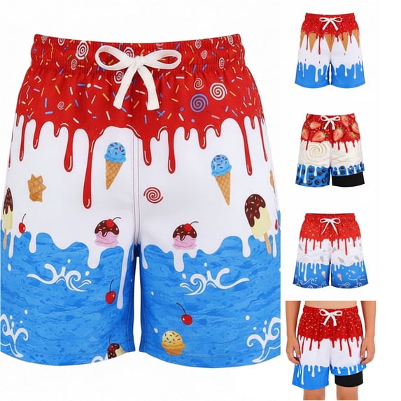 Bigetiay Boys Swim Trunks Ice Print Side Pockets Swim Shorts Kids Beach Pool Summer Water, Size 5-6 Years
