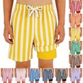 thumbnail image 1 of Bigetiay Boys Swim Trunks with Compression Liner Striped Print UPF 50+ Beach Shorts for Summer Pool Wear, Size 13-14Years, 1 of 6