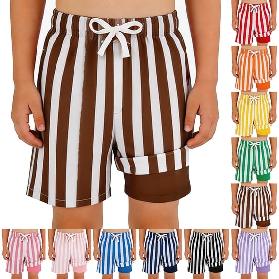 Bigetiay Boys Swim Trunks with Compression Liner Striped Print UPF 50+ Beach Shorts for Summer Pool Wear, Size 2-3Years