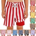 thumbnail image 1 of Bigetiay Boys Swim Trunks with Compression Liner Striped Print UPF 50+ Beach Shorts for Summer Pool Wear, Size 7-8Years, 1 of 6