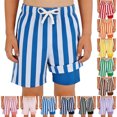 thumbnail image 1 of Bigetiay Boys Swim Trunks with Compression Liner Striped Print UPF 50+ Beach Shorts for Summer Pool Wear, Size 7-8Years, 1 of 6