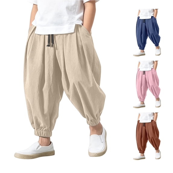 Bigetiay Boys Wide Leg Pants Pull On Loose Fit Casual Breathable Trousers Everyday Play Kids, Size 4-6 Years