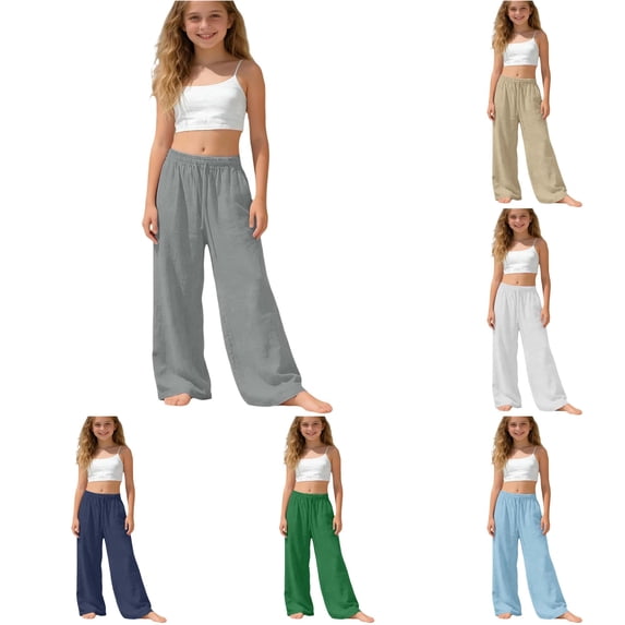 Bigetiay Casual Pants For Girls With Elastic Waist Comfortable Soft Everyday Wear Modern Design, Size 8-9 Years