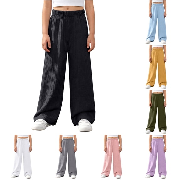 Bigetiay Child Girls Long Pants Elastic Waist Solid Trousers Summer Casual Kids Wear, Size 5-6 Years