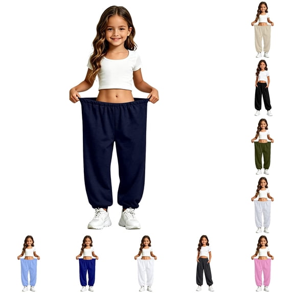 Bigetiay Cozy Girls Winter Casual Sweatpants Relaxed Straight Leg Fit Trousers Everyday Wear, Size 4-5 Years