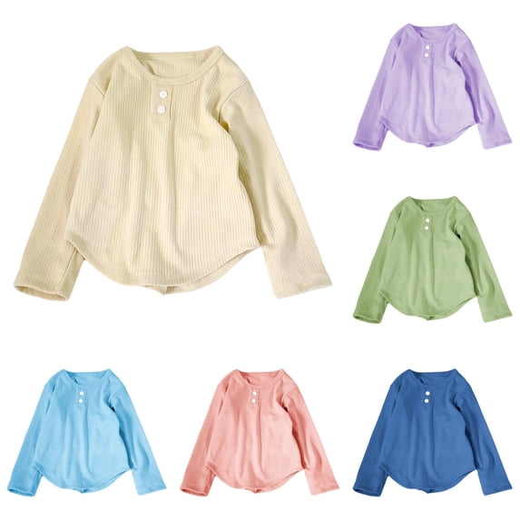 Bigetiay Cozy Long Sleeve Crewneck Top for Girls Autumn Knit Tee Kids Soft Pullover Casual Wear, Size 2-3