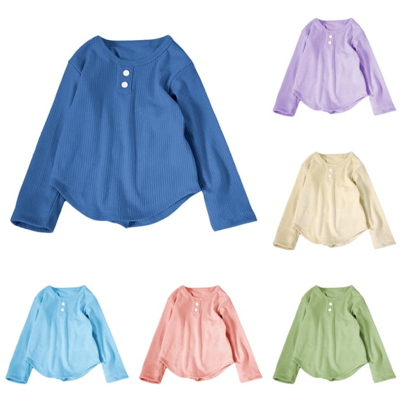 Bigetiay Cozy Long Sleeve Crewneck Top for Girls Autumn Knit Tee Kids Soft Pullover Casual Wear, Size 5-6 Years