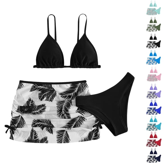 Bigetiay Girls 2 Piece Swimwear Tropical Print Bikini Set with Cover up Skirts, Size 6-7 Years