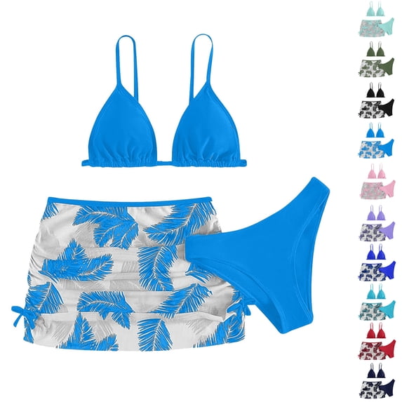 Bigetiay Girls 2 Piece Swimwear Tropical Print Bikini Set with Cover up Skirts, Size 6-7 Years