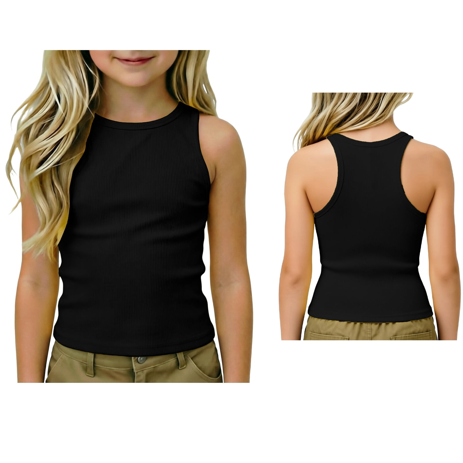 Bigetiay Girls Athletic Racerback Tank Tops Sleeveless Undershirts for ...