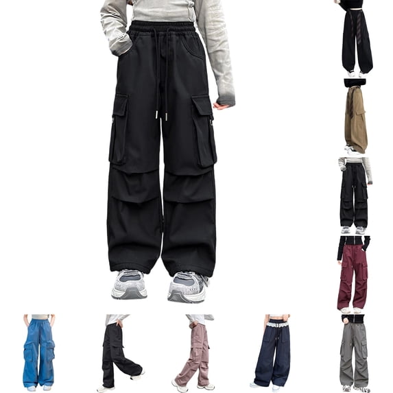 Bigetiay Girls Cargo Pants Straight Leg Casual Trousers Fashion Bottoms Kids , Size 9-10 Years