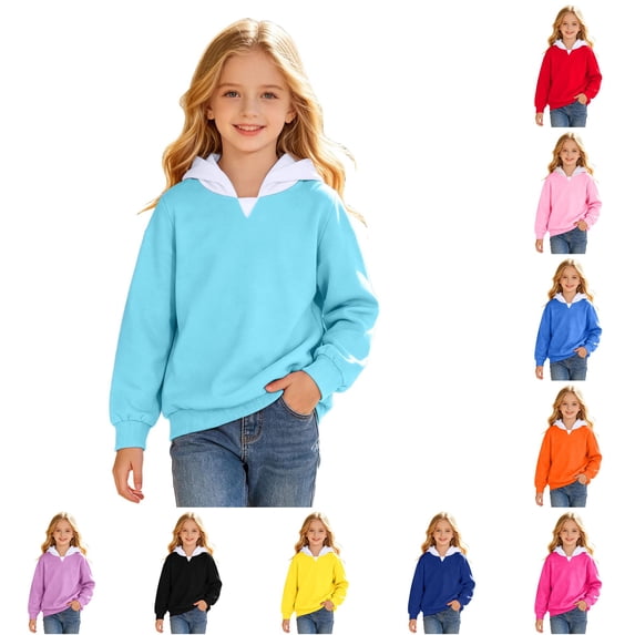 Bigetiay Girls Contrast Stitching Pullover Hoodie Long Sleeve Warm Fall Clothes 9-10 Years