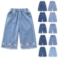 thumbnail image 1 of Bigetiay Girls Denim Pants Summer Lightweight Embroidery Baby Toddler Loose Fit Cropped, Size 2-3 Years, 1 of 5