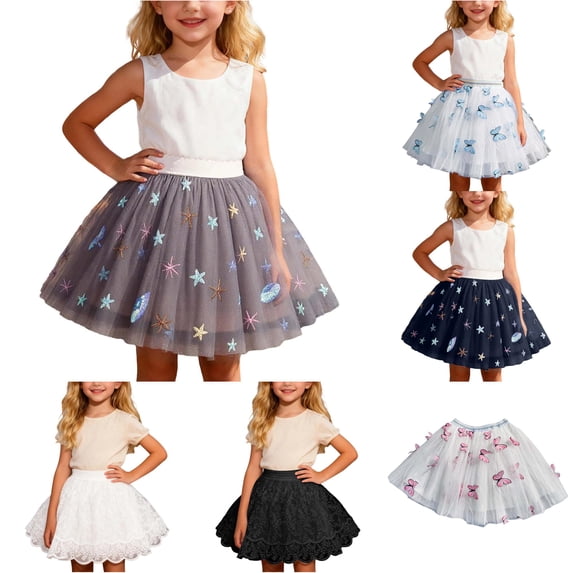 Bigetiay Girls Floral Print Halloween Tutu Skirt, Layered Mesh Dress for Ballet Recitals, Size 5-6 Years