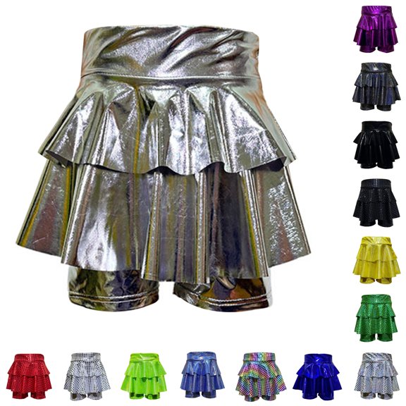Bigetiay Girls Glitter Sequin Dance Dress, Tutu Skirt with Shorts for Stage & Parties, Size 12-13 Years