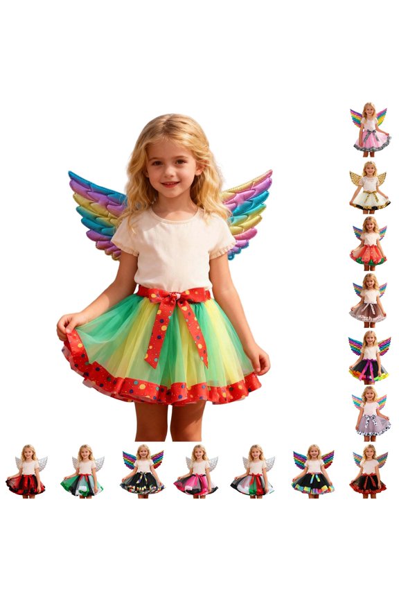 Girls Heart Mesh Tutu Skirt, Detachable Train for Party & Dance Performance, Size 6-8 Years