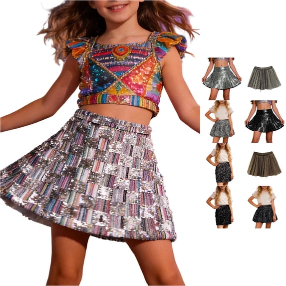 Bigetiay Girls High Waist Sequin Skirt, Summer Elastic Waistband Party Tutu for Toddlers & Kids, Size 15-16 Years