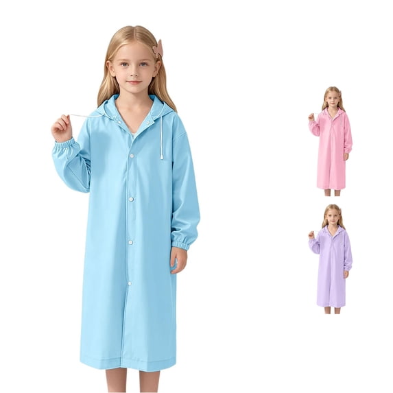 Bigetiay Girls Long Raincoat Outdoor Adventures Hooded Rainwear Travel Thick Full Shield Extended Length, Size 2-14 Years