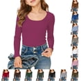 thumbnail image 1 of Bigetiay Girls Long Sleeve Shirts Ribbed Layering Tops U Neck Slim Fit Basic Tee Undershirts, Size 11-12 Years, 1 of 5