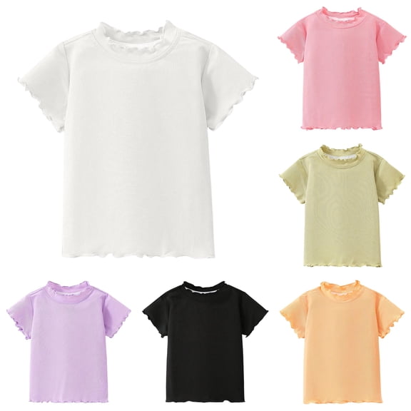 Bigetiay Girls Short Sleeve Shirts – Lightweight Comfortable Ruffled Strency Tee for Everyday Wear Breathable Casual Shirt, Size 5-6 Years
